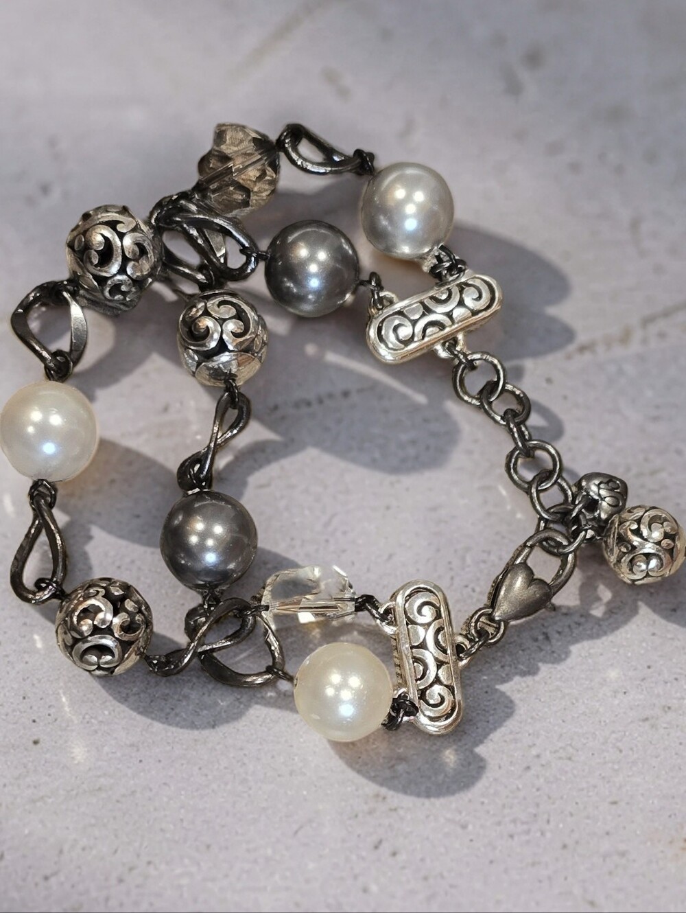 Brighton Silver and Gray Beaded Bracelet